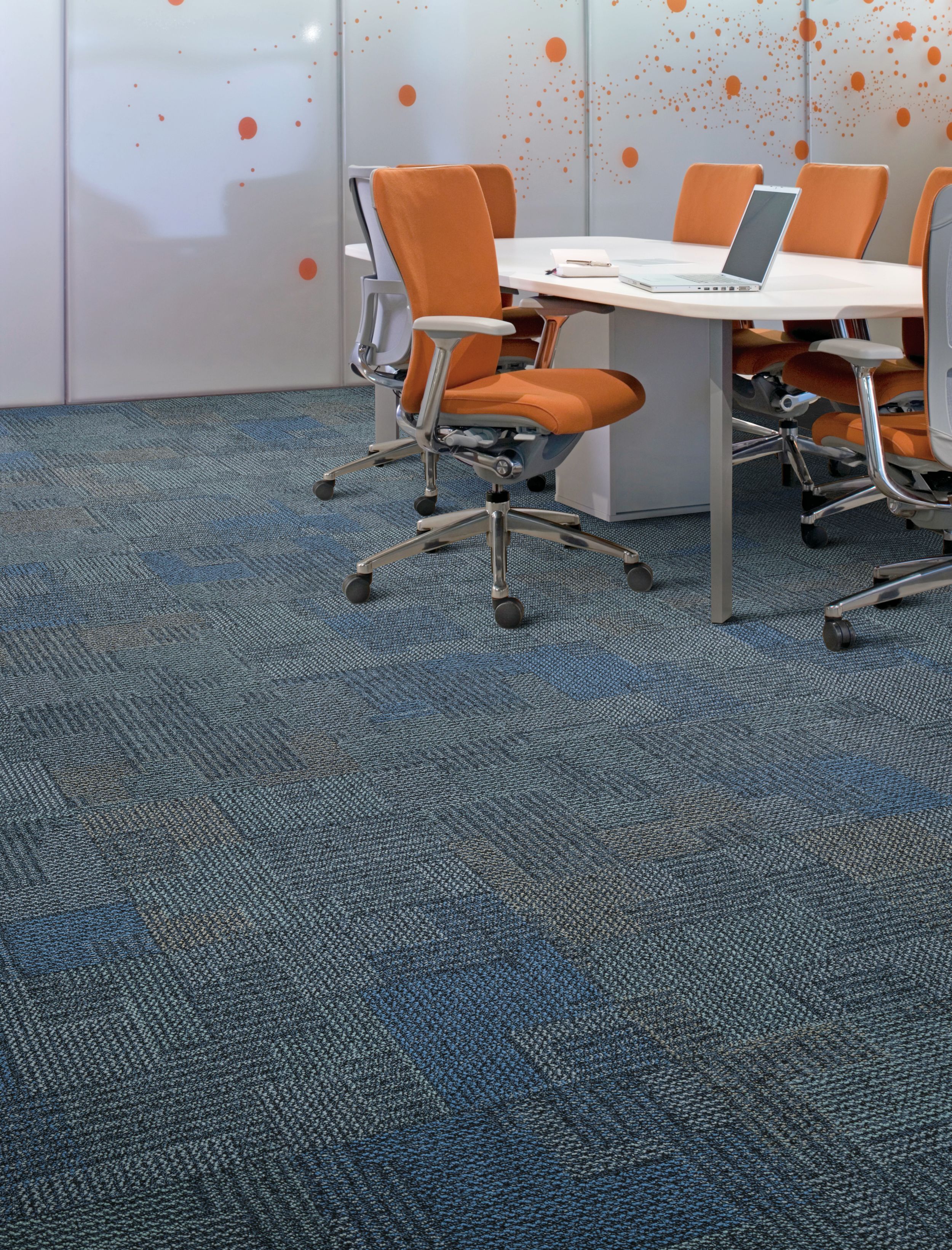 Interface Pathways II carpet tile in office with orange desk chair image number 1